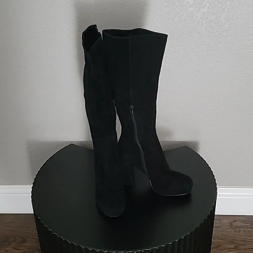 Steve Madden Marcello Black Leather Suede Platform Boots Size 9.5M